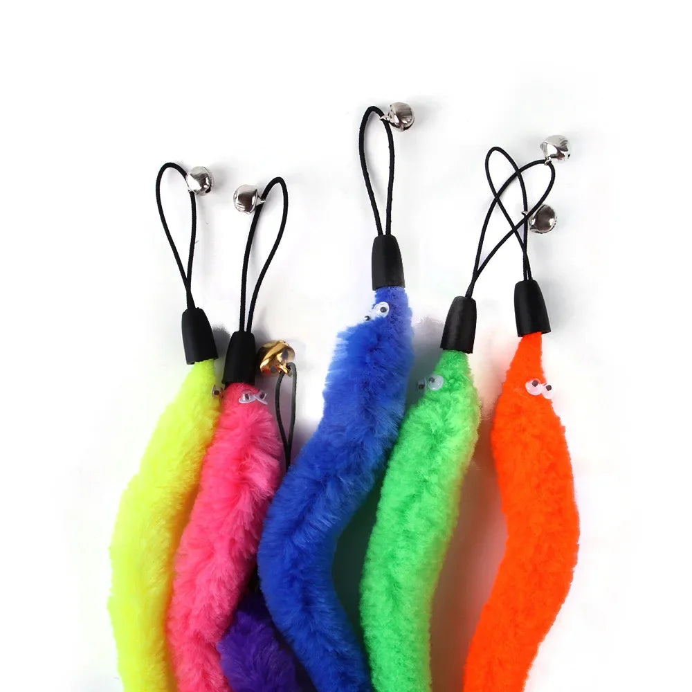 Funny Cat Stick Toy Furry Feather with Bell Cat Stick Toy Kitten Playing Pet Accessories Worm on A String Cat Toys Interactive